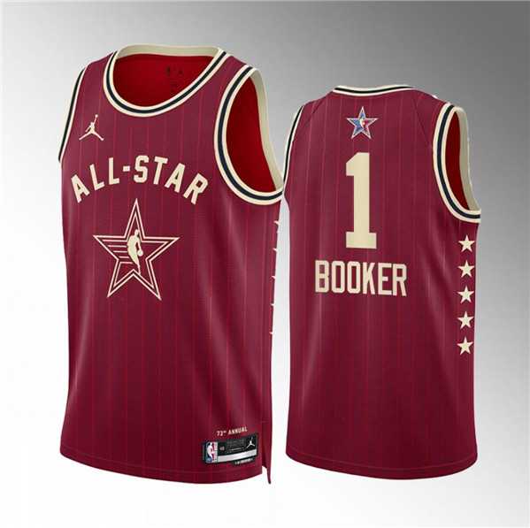 Mens 2024 All-Star #1 Devin Booker Crimson Stitched Basketball Jersey->->NBA Jersey